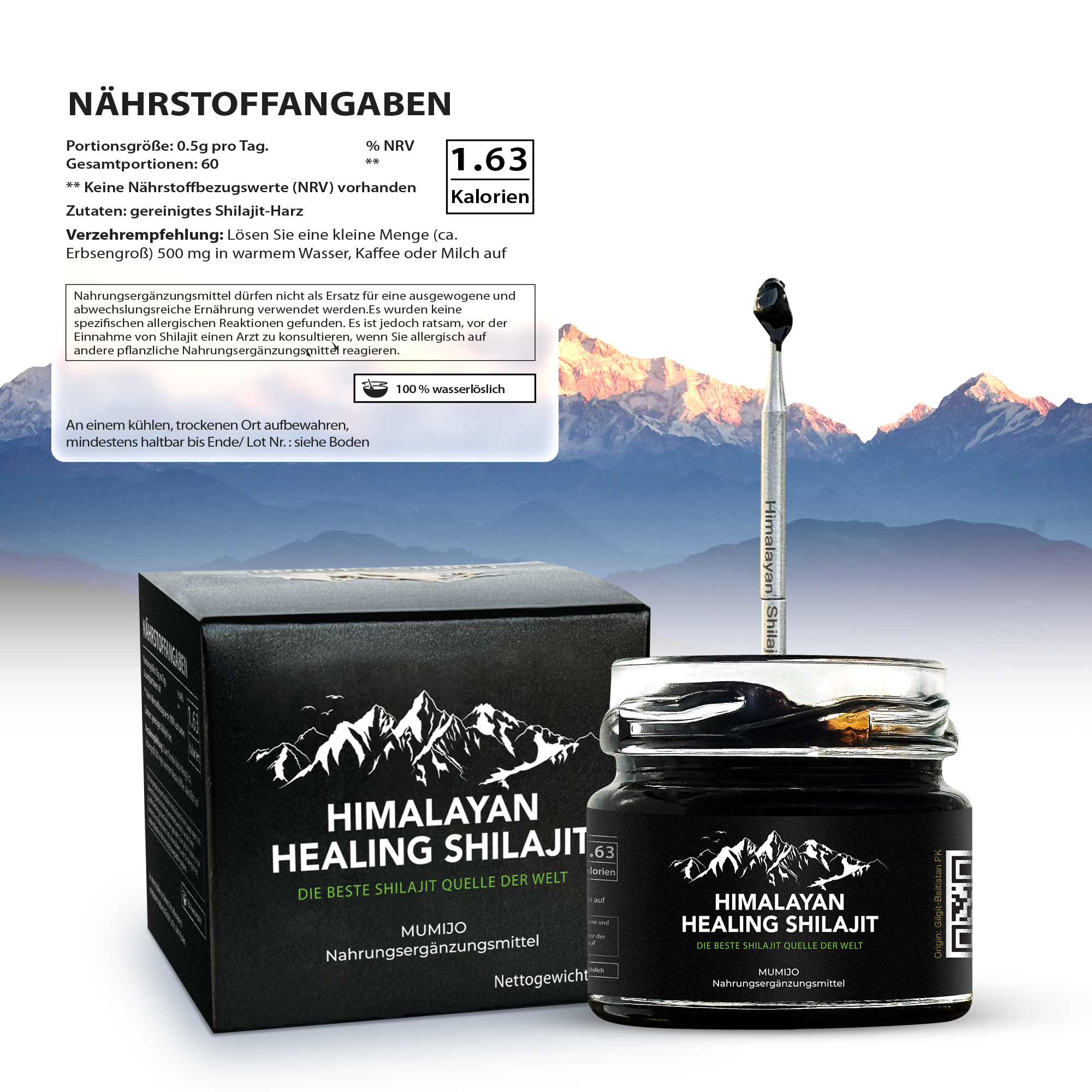 Pure Authentic Himalayan Shilajit Resin - 30g - 60 servings | Dietary Food Supplement